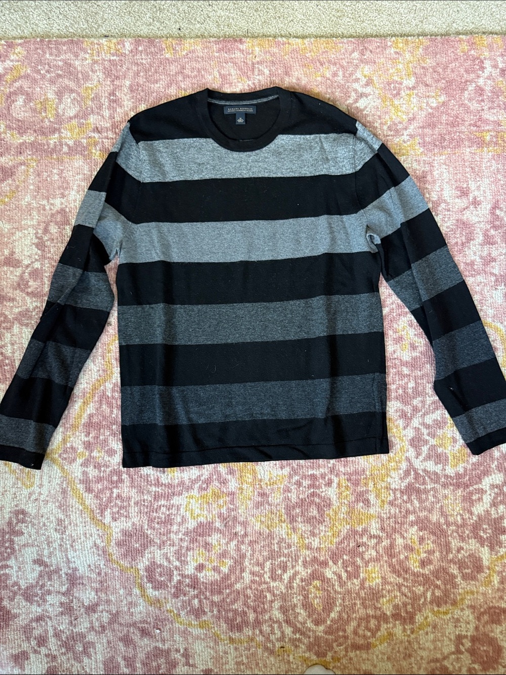 Banana Republic Black & Gray Striped cashmere blend Crewneck Sweater